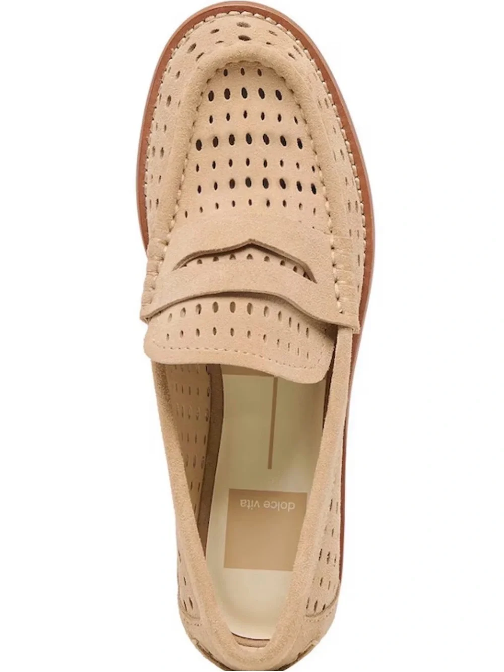 Dolce Vita Women’s Beige Perforated Suede Penny Loafers - Picture 1 of 6